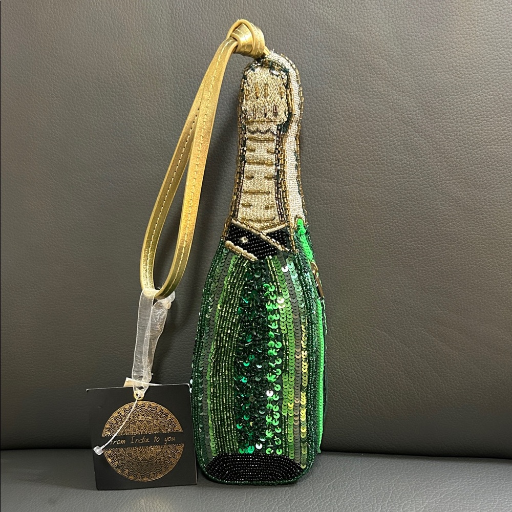 Beaded Champagne Bottle Clutch 11 Inch